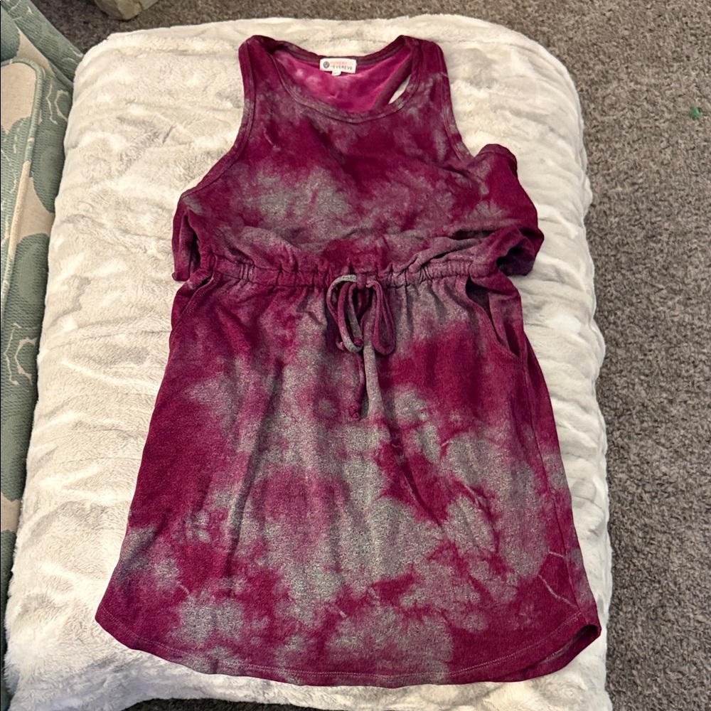 Sundry Burgundy and Gray Tie-Dye Tank Top
